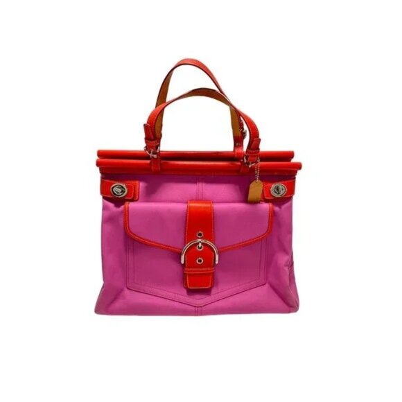 Vintage Coach Hampton Purple & Orange Handbag Tote Purse - Picture 1 of 16